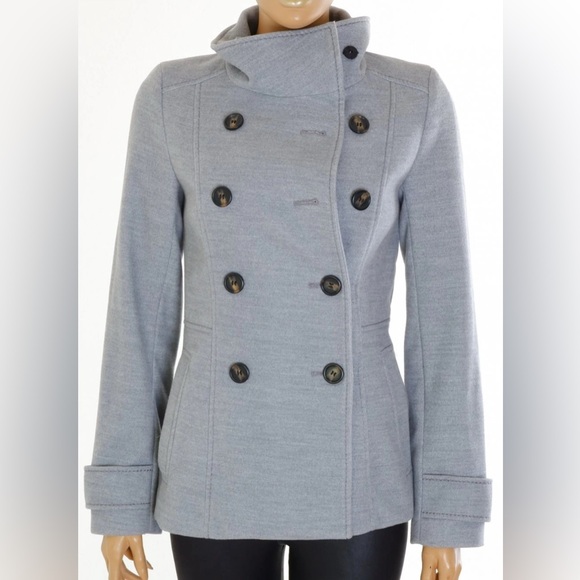 H&M double-breasted peacoat. Convertible collar. Decorative stitching. Grey. 12 - Picture 2 of 14